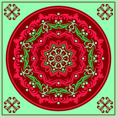 Modern geometric ornament in floral style. Artdeco. Illustration For Design. Mandala. The Ornament. Symmetry texture. Print for shawl and carpet, tile. Vector.