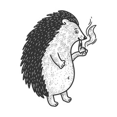 hedgehog smoking pipe sketch raster illustration