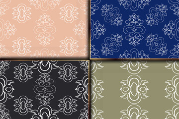 Set seamless color damsk pattern. Allover vector design for fabric, apparel textile, interior, wallpaper, phone case.