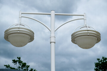 old white historical street lamps
