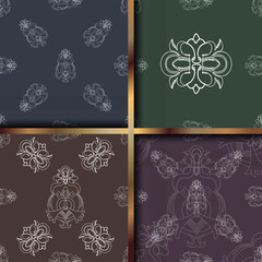 Set seamless color damsk pattern. Allover vector design for fabric, apparel textile, interior, wallpaper, phone case.