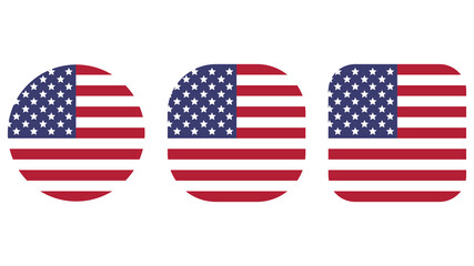 Set of flags of the United States of America in different shapes. Vector illustration
