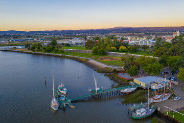 Aerial view of a port at Tamar river in Launceston, Australia