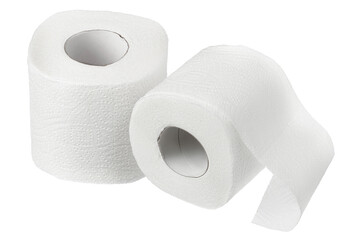 Roll of toilet paper or tissue isolated on white background with clipping path and full depth of field.