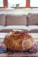 Sourdough artisan bread loaf of traditional Homemade rye starter