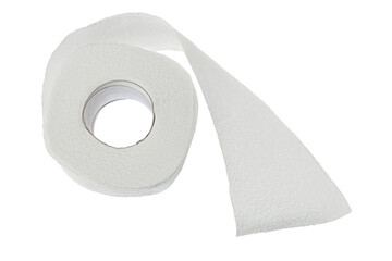 Roll of toilet paper or tissue isolated on white background with clipping path and full depth of field. Top view. Flat lay