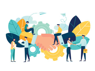 Business concept vector illustration, partnership concept, agreement of parties, hand shake, signing documents