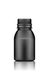 Black plastic jar mockup isolated on white background. Packaging design. Blank sport or dietary nutrition, healthcare or medicine bottle template. 3d realistic vector illustration