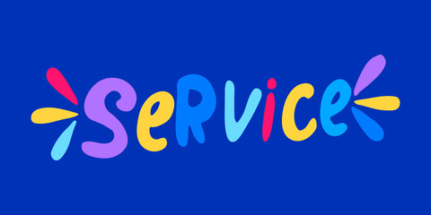 Handwritten vector typography for delivery service. Lettering colorful text isolated on blue background. Hand drawn illustration. Bright typographic inscription. Banner, poster template