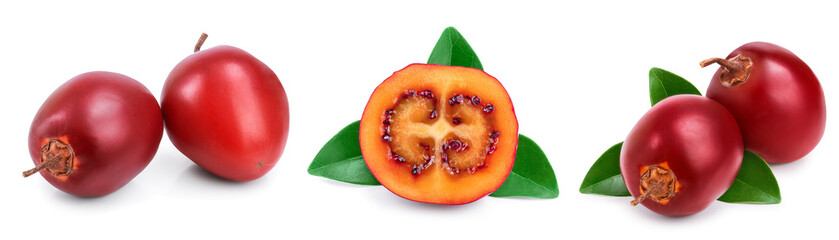 Fresh tamarillo fruit with leaves isolated on white background, Set or collection