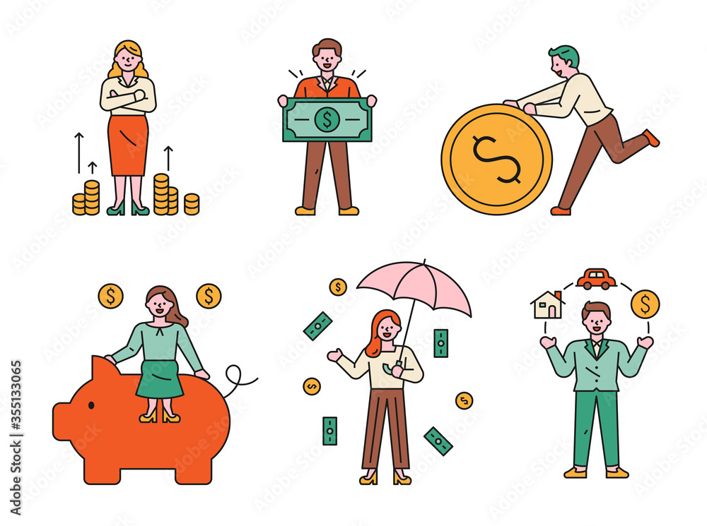 Wall mural asset icons and people character. flat design style minimal vector illustration.