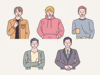 Fototapeta premium various style fashion man character set. flat design style minimal vector illustration.