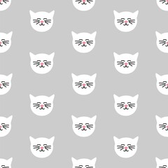 Tile vector pattern with white cats on grey background