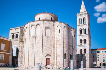 Fototapeta na wymiar Church of St. Donatus and Bell Tower at the ancient Roman Forum in Zadar, Croatia
