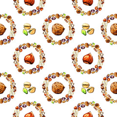 illustration set of nuts walnuts pistachios peanuts pecans