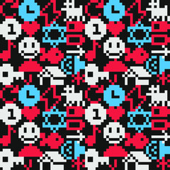 Fabric textures pixel art style abstract seamless pattern texture pixel art background. Knitted design. Isolated vector 8-bit illustration.