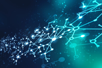 Abstract futuristic - Molecules technology with polygonal shapes on dark blue background. Illustration Abstract design digital technology concept.