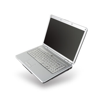 Open Laptop Floating Angled With Drop Shadow And Clipping Path