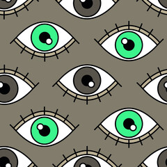 Bright minimalistic seamless vector pattern. Stylish simple image of the eyes. Suitable for clothing, fabrics, packaging and lanterns on the website. Children's. Original in style of comics. EPS 10