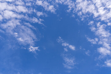 Blue sky background with white clouds, nature