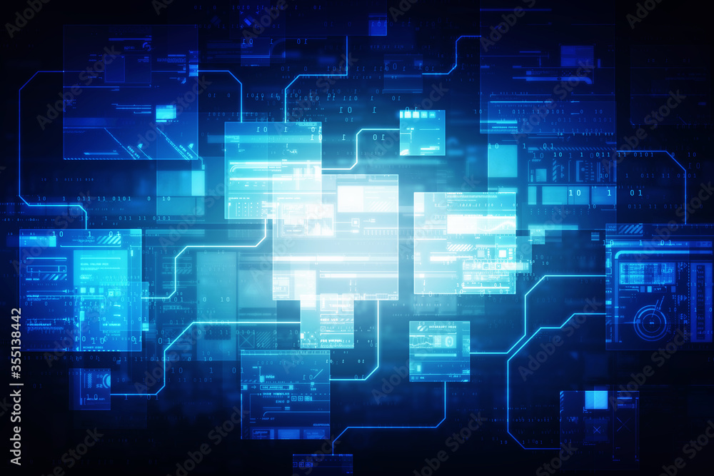 Poster high tech circuit board in abstract technology background.