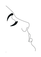 Vector line art illustration of woman. Simple minimalistic drawing in black and white colors isolated on white background. Girl's Silhouette
