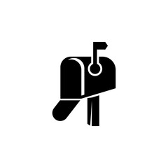 Retro Adress Postbox, Open Postal Mailbox. Flat Vector Icon illustration. Simple black symbol on white background. Retro Postbox, Open Postal Mailbox sign design template for web and mobile UI element