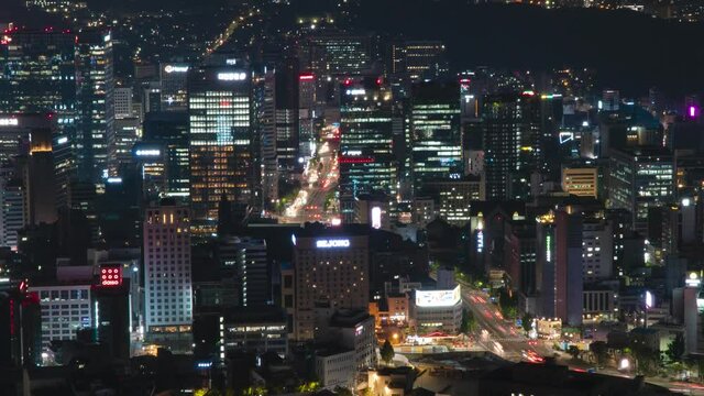 Downtown Seoul illumination at night view from Namsan Mountain, timelapse tilt-up