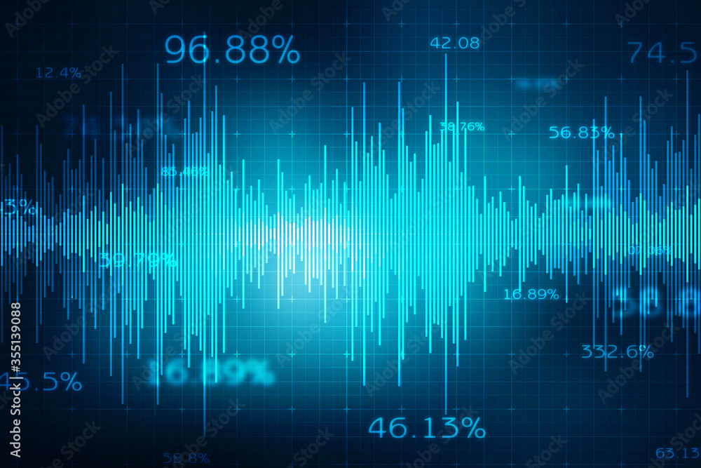Poster business graph filled with numbers representing market value in abstract business background.