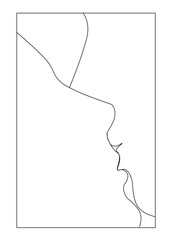 Vector line art illustration of woman and man kissing. Simple minimalistic drawing in black and white colors