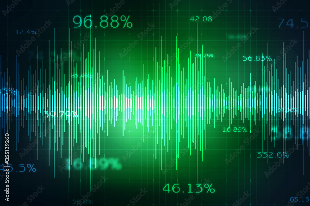 Poster business graph filled with numbers representing market value in abstract business background.