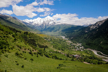 Georgian countryside with mountains in caucasus