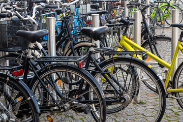 Numerous bicycles parked in the street, Copenhagen, Denmark
