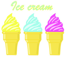 Vector ice cream cone  illustration isolated on white background for menu design, decoration, banner and logo, ice cream set