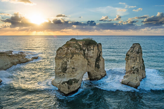 Piegon Rocks in Raouche at sunset, Beirut, Lebanon