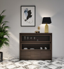 Mueble buffet y lámpara en un apartamento de lujo 