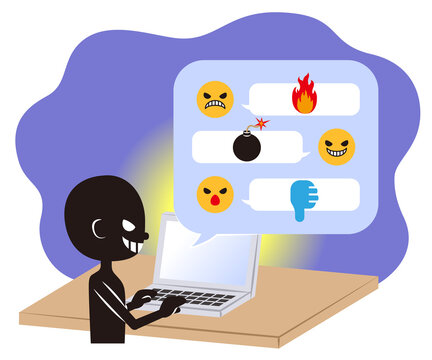 Illustration of internet troll using computer