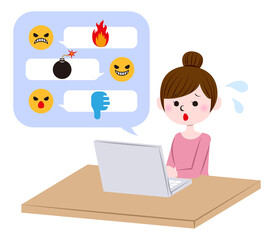 Illustration of a woman who is confused by cyberbullying and flaming