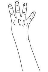 Obraz premium Number four, hand gesture. Concept of finger counting in sign language. Vector illustration in outline style isolated on white background.