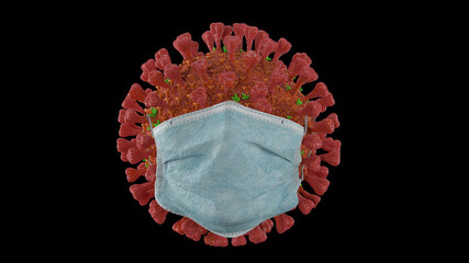 3d render coronavirus with medical mask with alpha channel