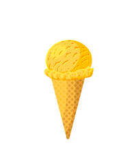 Mango ice cream cone. Design template for AD, promo, menu, flyer. Vector illustration cartoon icon isolated on white background.