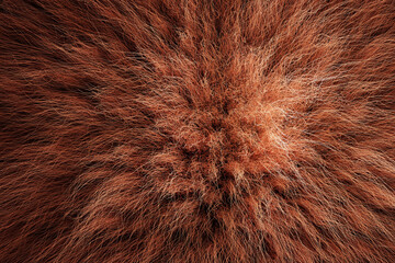 3D render of shaggy carpet with wool material for backgrounds texture, close up of soft attractive brown and fluffy. 