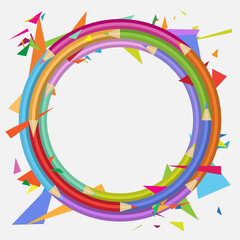 Vector round frame with colored pencils. Background color circle of colored pencils.