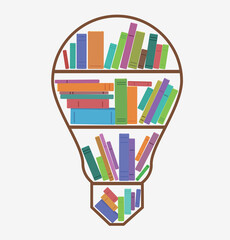 Vector illustration of learning and discovery.
Bookshelf in the form of a lamp.