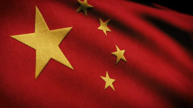 Chinese flag waving in the wind, close up flag of China