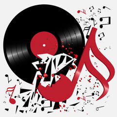 Crash vinyl record and music notes.
Illustration for club parties, concerts, albums, prints.
