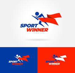 Sport Winner logo people silhouette and ribbon