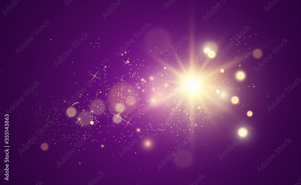 Poster beautiful golden vector illustration of a star on a translucent background with gold dust and glitte