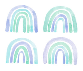 Watercolor set hand painted cute rainbows. Illustration isolated on white background. Perfect for baby textile, print, kids room, children decoration