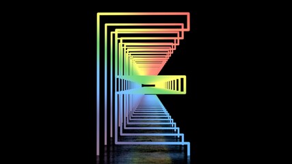 Obraz premium Neon English Alphabet. Neon Tunnels on a black background with Reflection. 3d illustration.